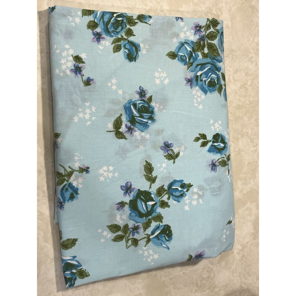 VTG Cannon Monticello Full Fitted Sheet 70s Floral Blue Lavender Aqua Crafts
